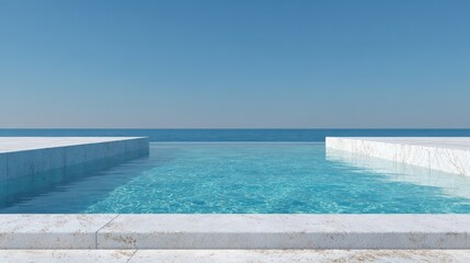 Fototapeta premium Serene Minimalist Swimming Pool with Clear Blue Water and Horizon
