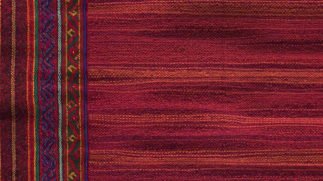 Vibrant Handwoven Textile with Traditional Geometric Patterns in Earthy Red Tones