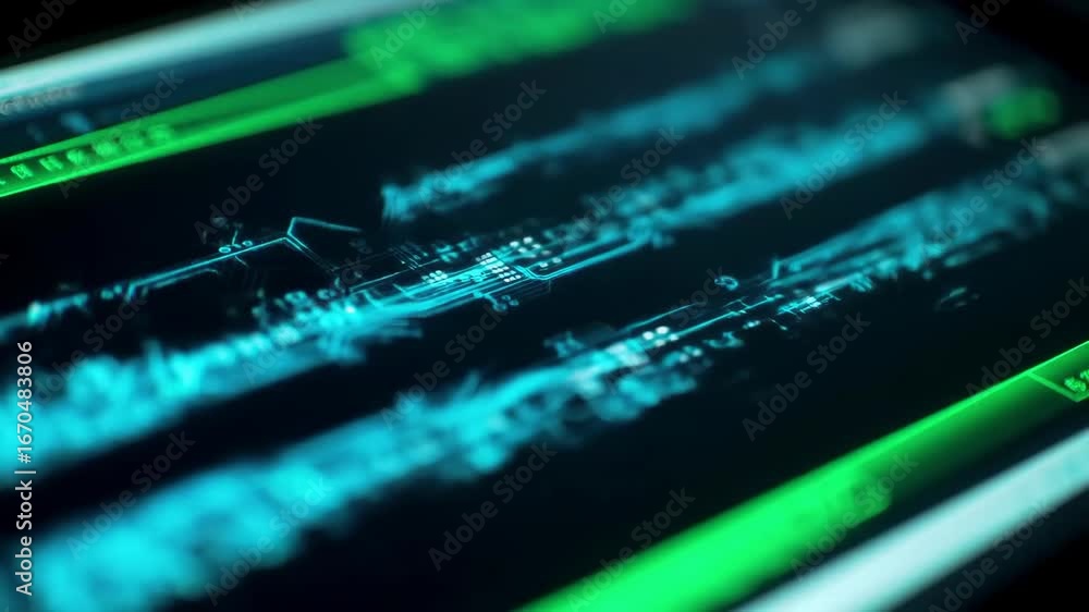 Poster circuit board with glowing pathways and connections overlay effect