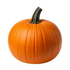 Bright orange pumpkin with green stem isolated for autumn harvest and halloween decoration transparent background