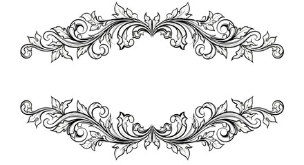 Elegant Ornate Black and White Floral Frame Border on Isolated White Background