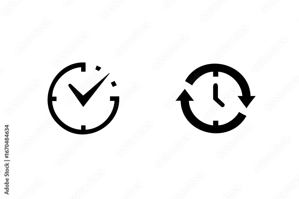 Poster clock icons with checkmark circular arrows time