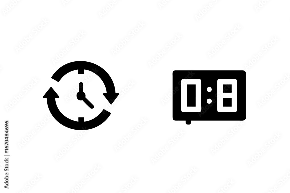 Poster circular clock with arrows digital display clock icons time