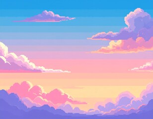 Pixelated sunset sky