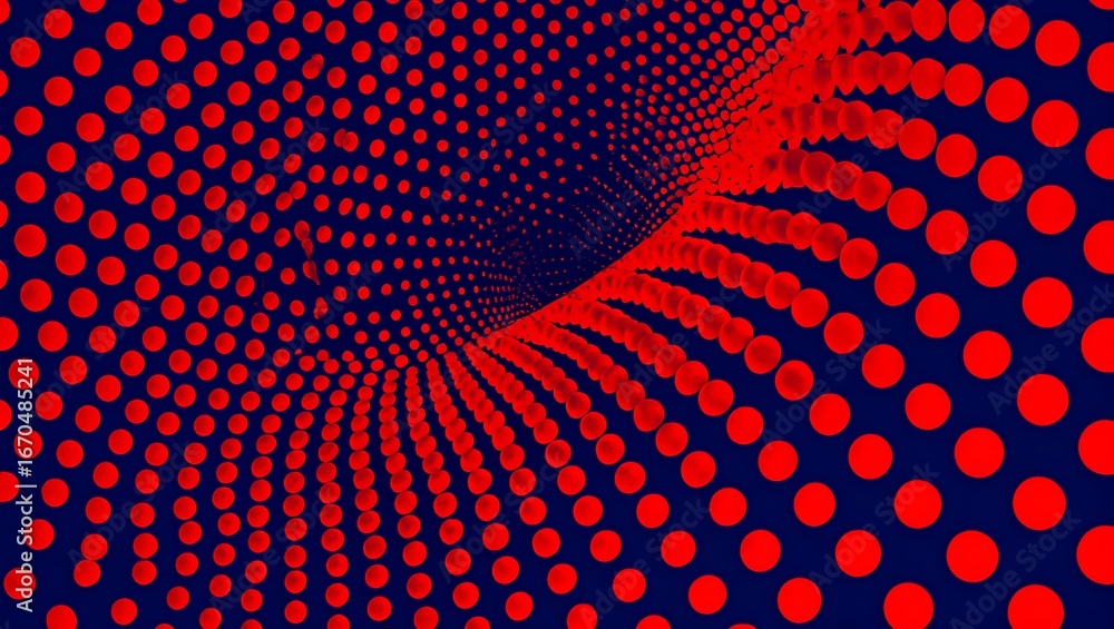 Poster abstract red dot pattern tunnel on dark blue background with a futuristic and modern design