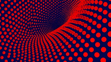 Abstract red dot pattern tunnel on dark blue background with a futuristic and modern design