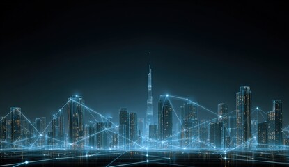 Obraz premium Futuristic city skyline at night