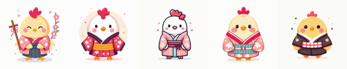 cute chicken vector in kimono costume