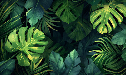 Tropical Leaf Illustration with Green Lush Foliage