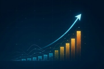 Glowing arrow chart showing upward trend and financial growth against dark background