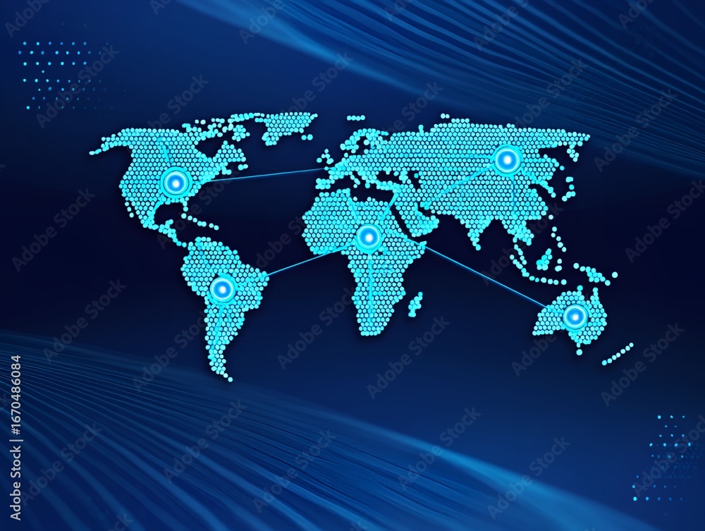 Aufkleber digital world map with network connections, illustrating global communication and technological adva