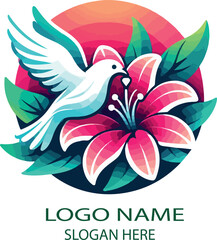 Dove and lily flower logo icon vector white background .