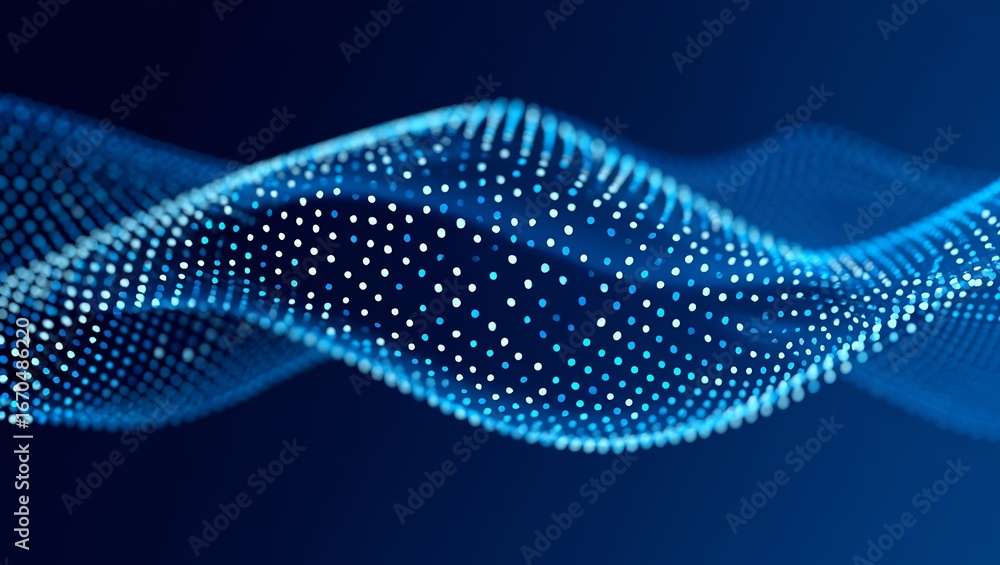 Aufkleber abstract blue digital data wave surface with dot and line for futuristic technology background