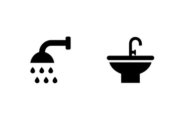 Shower sink icons with falling water drops faucet