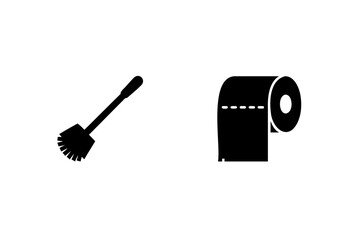 Toilet brush toilet paper roll icons cleaning