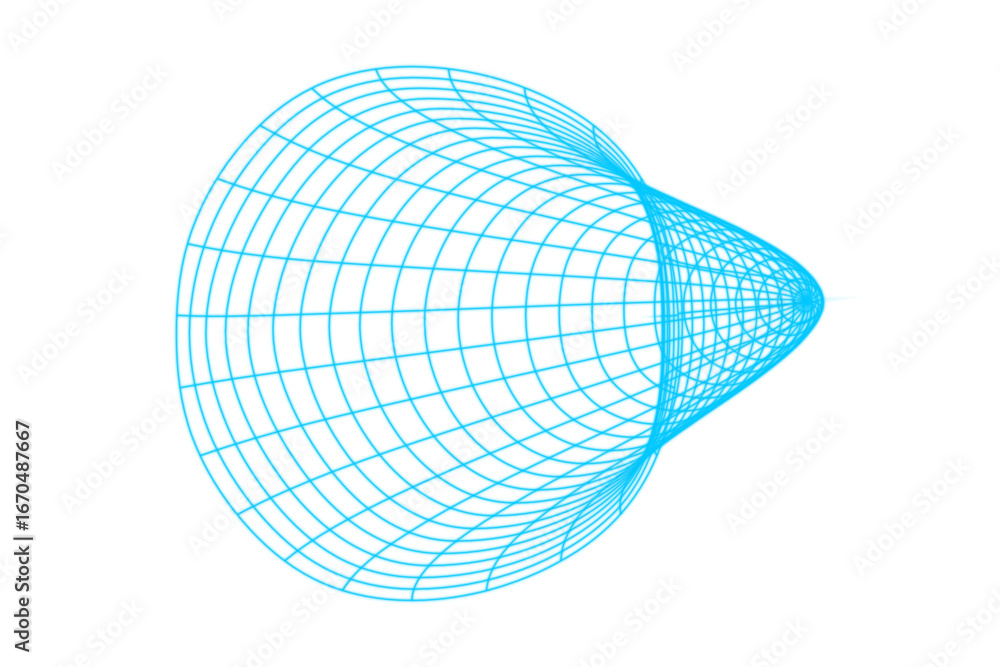 Fototapete 3d wireframe blue torus with conical point abstract shape geometry grid mathematical futuristic holo