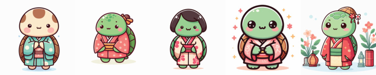 cute turtle vector in kimono costume