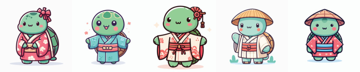 cute turtle vector in kimono costume