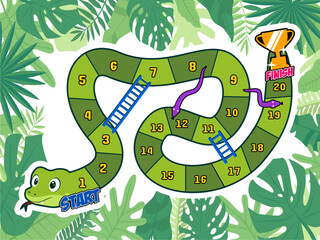 snakes and ladders game level grid board with cute color snake © MadeDirgaPepe