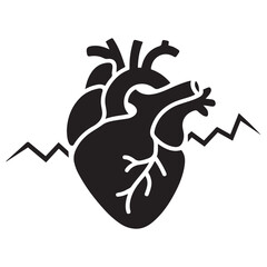 Heart risk of stroke line icon, disability concept, heart attack sign, symptoms of diseaseicon icon outline style. Vector black silhouette. with white background