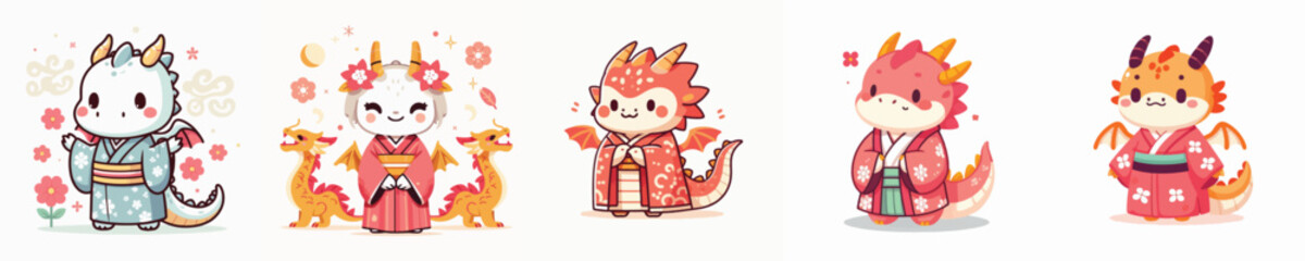 cute dragon vector in kimono costume