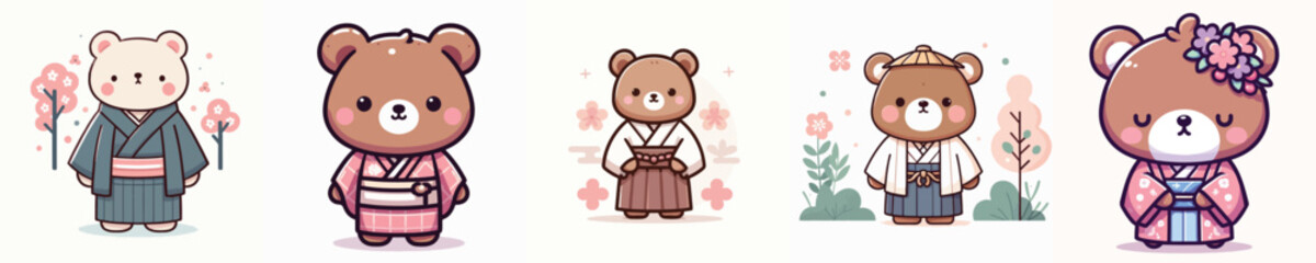 cute bear vector in kimono costume