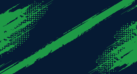 Dynamic abstract backdrop features vivid green brush strokes and halftone dot patterns against a deep navy blue, creating a striking and modern graphic design element