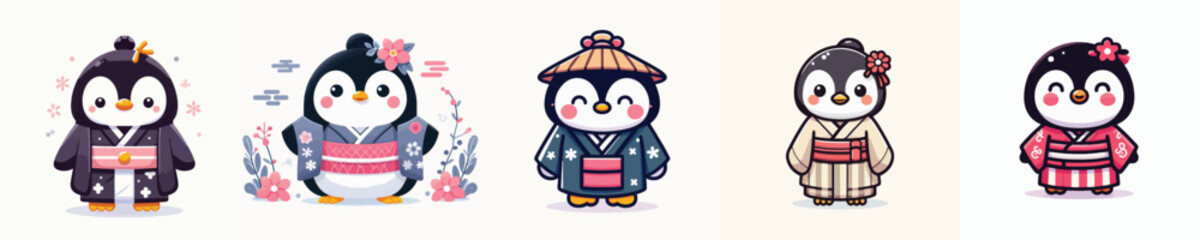 cute penguin vector in kimono costume