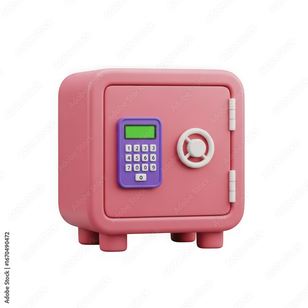 Poster 3d pink digital safe with keypad isolated on transparent background