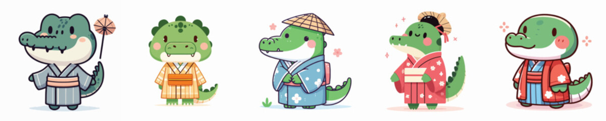 cute crocodile vector in kimono costume