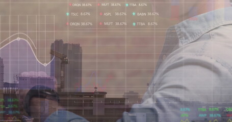 Analyzing man in button-up shirt monitoring stock chart on tablet by office window, copy space