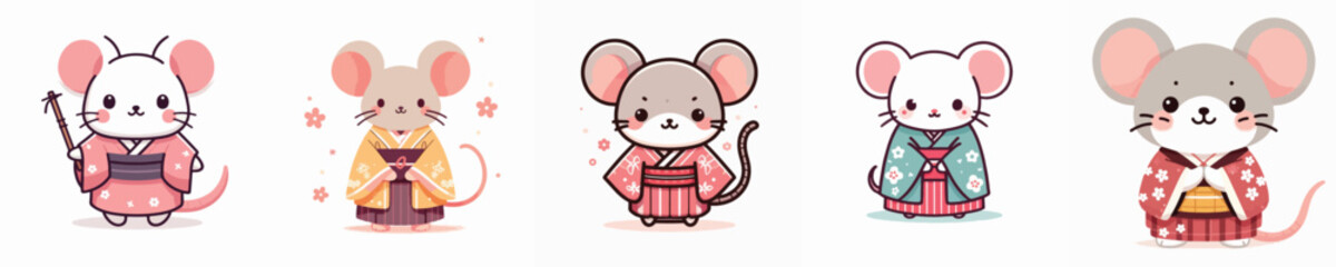 cute mouse vector in kimono costume