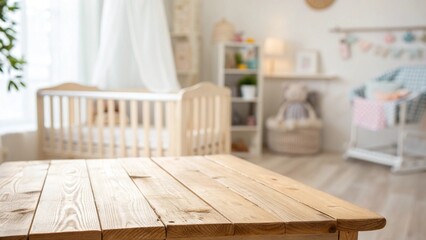 Empty wooden table inside the baby room