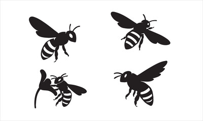 Bee silhouettes on white background