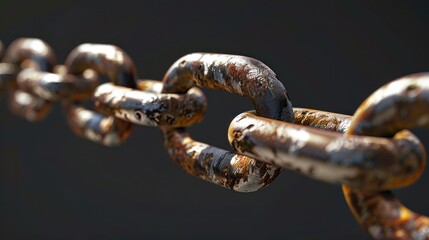Fototapeta premium Close-up of Rusted Metal Chain with Weathered Surface on Dark Background