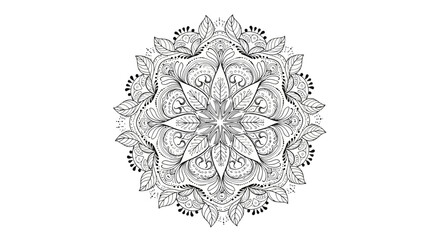 Intricate Mandala Design with Floral and Paisley Patterns, Detailed Vector Art on Isolated White Background