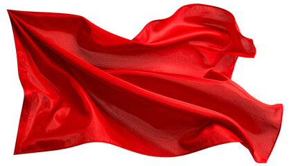 Flying red fabric textile in wind air isolated on white background