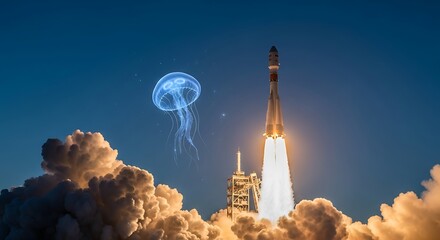 Jellyfish and Rocket Launch into Space.