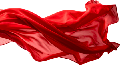 Flying red fabric textile in wind air isolated on white background