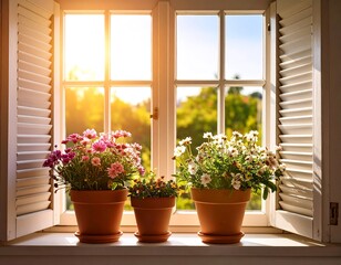 Sunny window with flowers