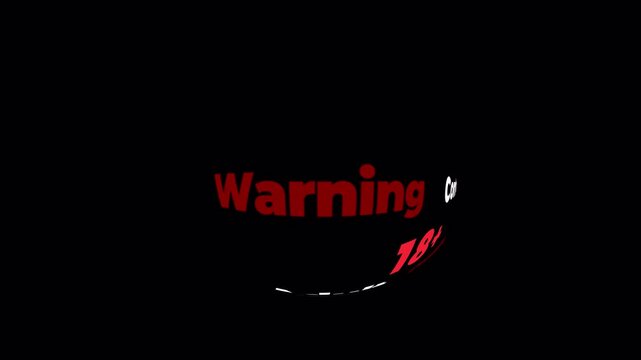 Adult content warning 18+ with fisheye lens text effect on black background. 4K video