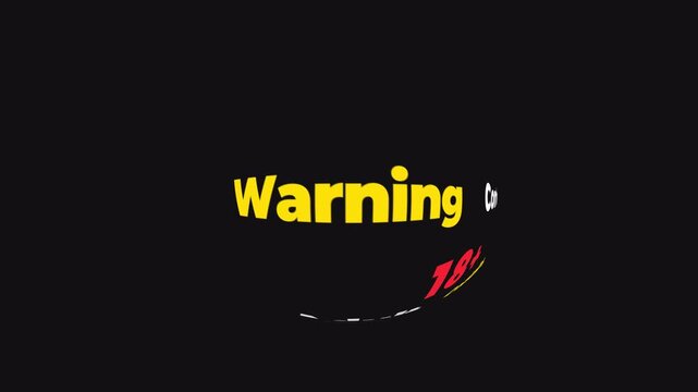 Distorted fish eye text animation with bold 18+ adult content warning on black background, dynamic 4K stock footage.