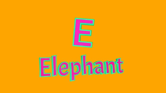 3D letter E and Elephant floating on a bright orange background
