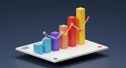 Colorful Bar Graph Illustration Showcasing Business Growth and Positive Trends in Financial Markets with a Dynamic Line Chart and Abstract Design Elements