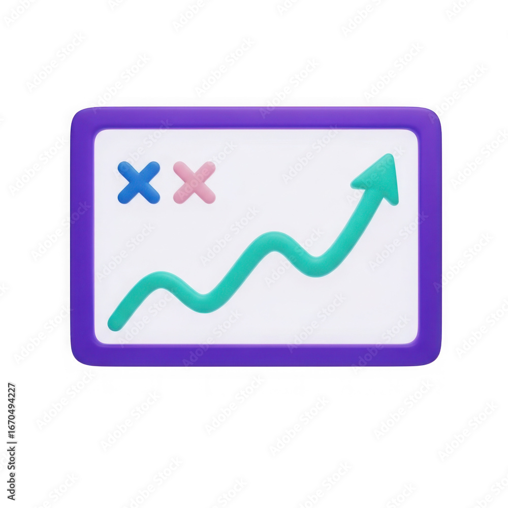 Poster 3d business growth chart with upward arrow isolated on transparent background