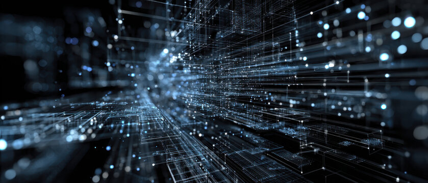 Futuristic city data stream digital network cyber grid blue neon abstract technology glowing line particle speed perspective. Futuristic city data stream digital network cyber grid blue neon glow