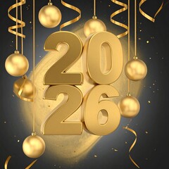 2026 New Year 3D Gold Text on Dark Elegant Background I 2026 Design with AI Image