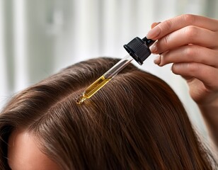 Fototapeta premium hair care routine hand applying serum or oil with dropper on scalp serum oil hand dropper applying