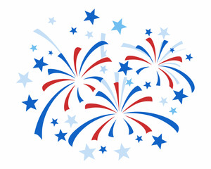 Fototapeta premium Red white and blue fireworks and stars celebration