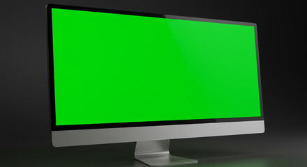 Sleek modern computer monitor with vibrant green screen for creative projects and presentations